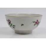 18th century Worcester bowl with polychrome painted scattered flowers, 15.