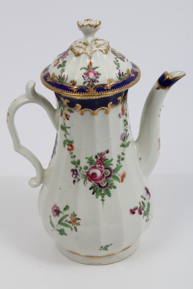 18th century Worcester fluted coffee pot and cover with moulded floral knop, - Image 3 of 5