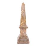 Large 19th century variegated marble obelisk on stepped square base,