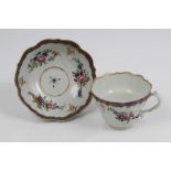 18th century Worcester Marriage pattern breakfast cup and saucer with polychrome painted floral