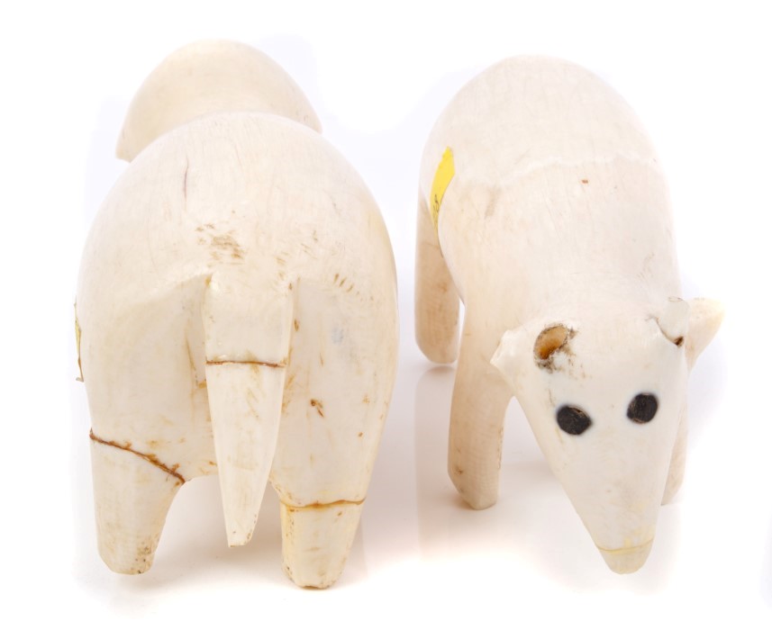 Two antique Inuit carved marine ivory figures of cattle with baleen inset eyes, - Image 2 of 2