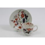 18th century Worcester Kempthorne pattern cup and saucer with Imari palette floral decoration -
