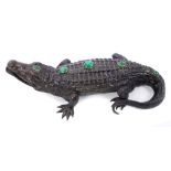 Decorative Antique Continental bronze and malachite studded novelty box in the form of a crocodile,