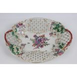 18th century Worcester basket with moulded and reticulated panels,