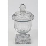 George IV cut glass sweet jar and cover with diamond and slice cut decoration,