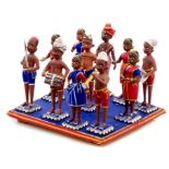 Collection of late 19th and 20th century Indian terracotta and carved wooden figures with brightly