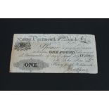 Provincial Banknote - Dartmouth General Bank - One Pound Note dated 19th April 1823 for John Hine