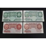 Banknotes - Bank of England - red-brown Ten Shilling Notes - Peppiatt (Oct. 1948). Prefix 08 J.