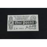 Banknote - Treasury - John Bradbury - black on white (Emergency issue August 1914) One Pound Note.