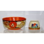 Clarice Cliff Bizarre range hand-painted bowl decorated in the Oranges and Lemons pattern,