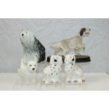 Five Beswick dogs - The Setter on plinth base, Old English Sheepdog seated,