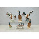 Six Beswick Ducks - Sheldrake rising 994, Sheldrake settling 995,