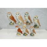 Eight Beswick Barn Owls - various sizes CONDITION REPORT One owl has had its tail