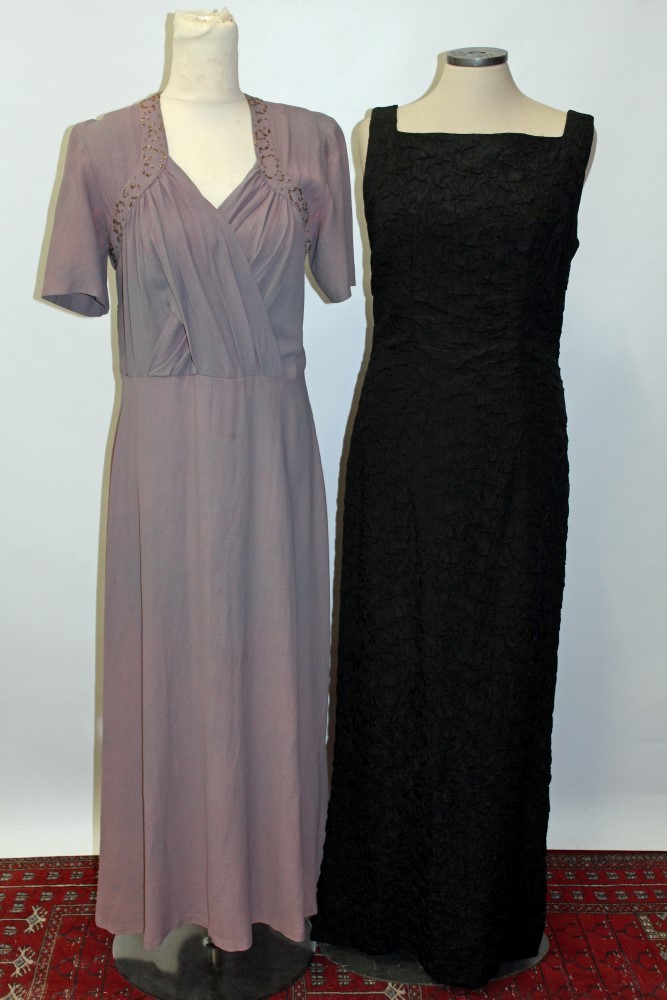 Ladies' 1940s / 1950s vintage evening gowns - black silk brocade empire line, - Image 2 of 2