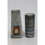 Troika coffin vase with abstract decoration and one other Troika cylindrical vase,