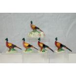 Four small Beswick model pheasants and one other mounted on ashtray (5)