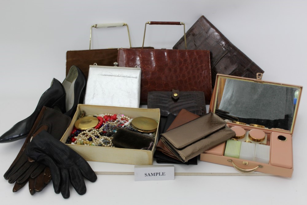 Vintage accessories - including pony skin handbag, two crocodile skin handbags,