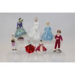 Four Royal Doulton figures - Pantaloons HN1362, Mary HN2374, Karen HN3270 and Southern Belle HN3174,