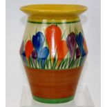 Clarice Cliff Bizarre range hand-painted vase decorated in the Crocus pattern,