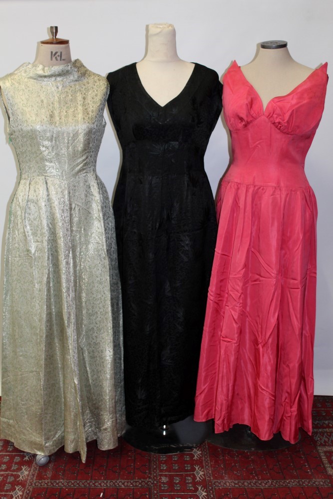 Ladies' 1940s / 1950s vintage evening gowns - black silk brocade empire line,