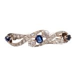 Late Victorian diamond and sapphire brooch with old cut diamonds estimated to weigh approximately 1.