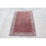 Good quality Bijar Persian rug with multiple geometric ornament on brick-red ground,