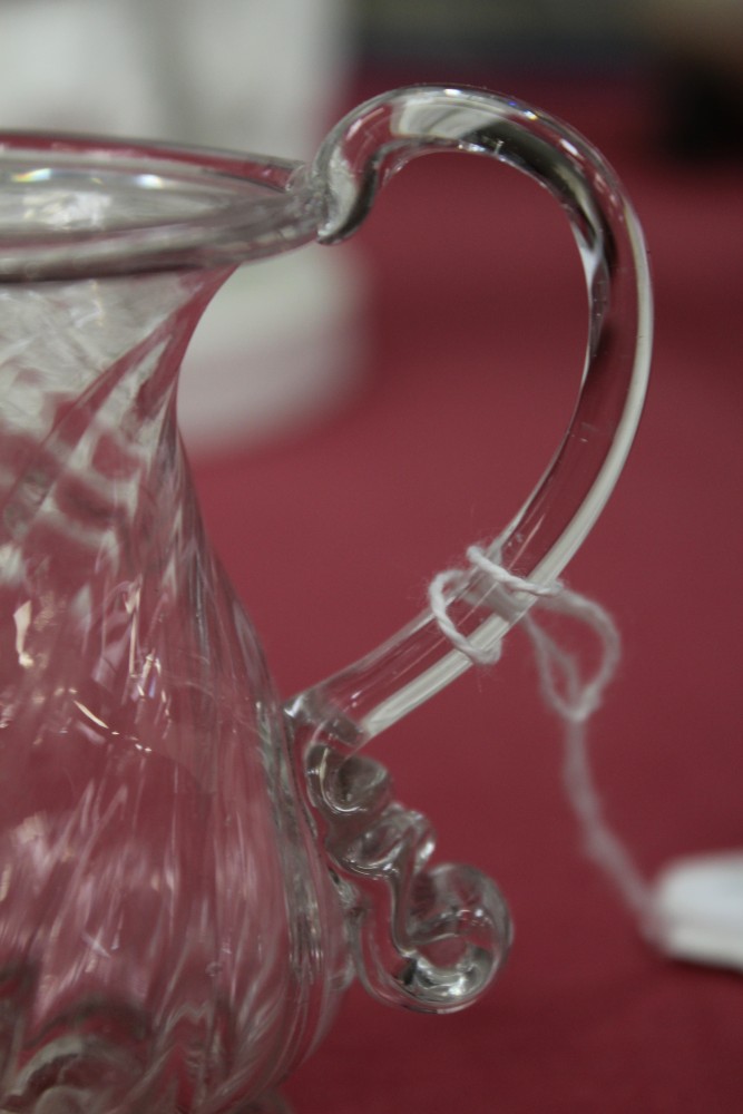 Two Georgian glass cream jugs with spiral-twist decoration, fold-over rims and loop handles, 8. - Image 6 of 16