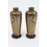 Pair good quality late 19th century Japanese inlaid bronze vases with bronze,