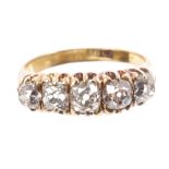 Late Victorian five stone diamond ring with five old mine cut diamonds estimated to weigh