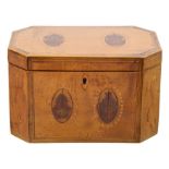 George III inlaid satinwood tea caddy of octagonal form,