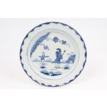 18th century Bow blue and white Golfer and Caddy pattern plate, circa 1758,