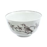 18th century Worcester Hancock painted tea bowl decorated with birds,