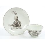 Fine 18th century Worcester Hancock printed 'King of Prussia' tea bowl and saucer,