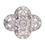 Victorian diamond brooch, the oval quatrefoil plaque centred with a flower-head cluster,