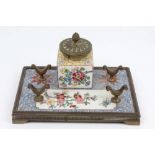 Late 19th century French porcelain and gilt metal mounted inkstand with Chinese-style polychrome