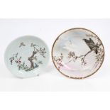 18th / 19th century Chinese export saucer dish with polychrome painted bird, insect,