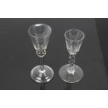 Georgian wine glass with bucket-shaped bowl, knopped plain stem on splayed folded foot,