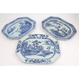 Five late 18th / early 19th century Chinese export blue and white ashets of octagonal form,