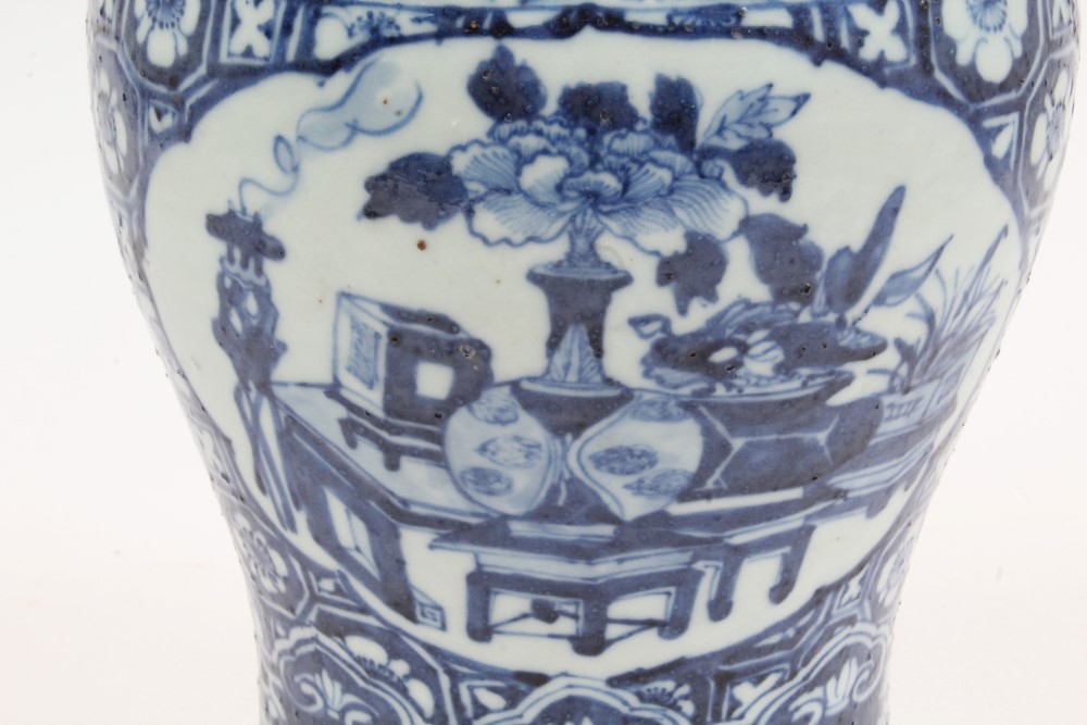 Late 19th century Chinese blue and white porcelain vase with precious object and floral decoration, - Image 2 of 6