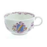 Rare 18th century Worcester armorial tea cup with polychrome painted Ducal coronet with feathers