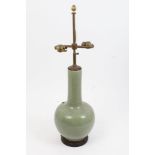 Early 20th century Chinese Celadon crackle glazed bottle vase converted to electric lamp,