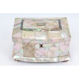 Early 19th century mother of pearl veneered tea caddy of bowfronted rectangular form,