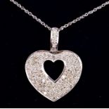 White gold (9ct) diamond heart pendant with pavé set brilliant cut diamonds,