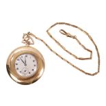 1920s gentlemen's gold (9ct) half hunter-style dress pocket watch with Swiss fifteen jewel