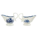 Two 18th century English blue and white sauce boats - possibly Liverpool,