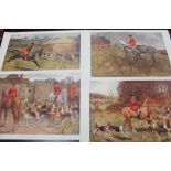 Four Edwardian Lionel Edwards coloured hunting prints, Sanderson Wells coaching prints,