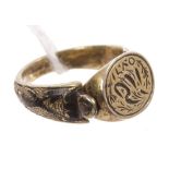 Antique Eastern niello seal ring with three-sided revolving Arabic intaglio bezel