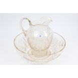 Good quality late Victorian cut glass wash jug and bowl with fan and diamond cut decoration,