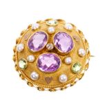 Gold (18ct) diamond and gem set brooch,