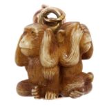 Fine quality 19th century Japanese carved ivory ojime, carved with the three wise monkeys,